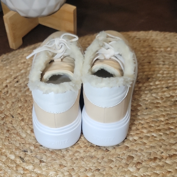 SCHUTZ Beige Lace-Up Sneakers with White Trim - Picture 3 of 11